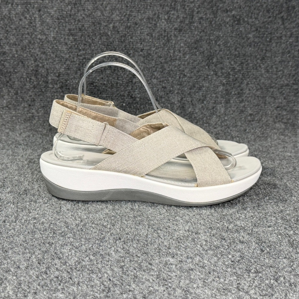 Clarks Cloudsteppers Sandals Women's 10 Grey Stretchy Cross Strap Sling Black